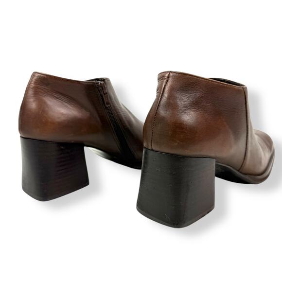 90's KENNETH COLE UNLISTED brown leather chunky heel square toe shoes - Picture 13 of 16